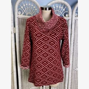 Anthropologie Moth Alpaca Blend Sweater Tunic L Red‎ Cowl Neck Geometric Knit